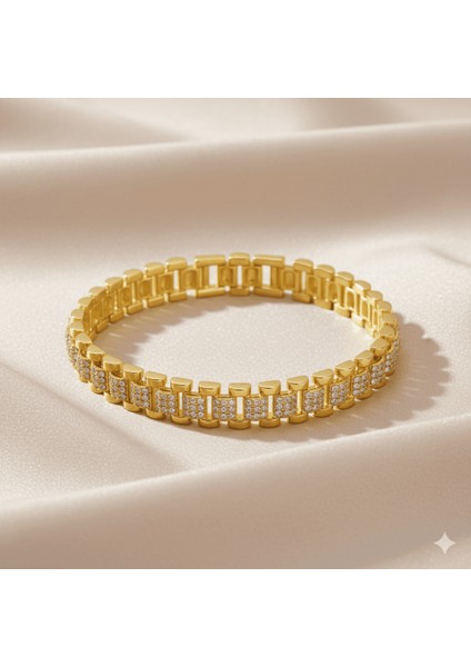 Kadın Tam Tur Xuping Bileklik - Üç Sıra Beyaz Zirkon Taşlı - Altın Renk fırsatları