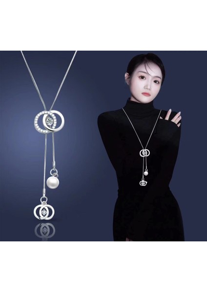 Titanyum Çelik Renk Kaybetmez Sonbahar ve Kış Süveter Zincirinin Kore Versiyonu Kadın Basit Uzun Kolye Kolye Kıdemli Mücevher Duygusu Giyim Kolye (Yurt Dışından)