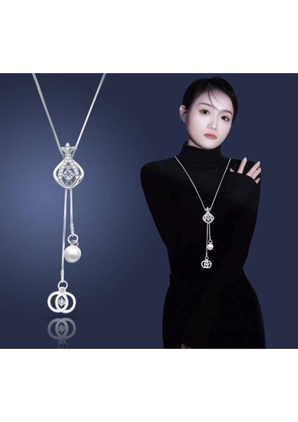 Titanyum Çelik Renk Kaybetmez Sonbahar ve Kış Süveter Zincirinin Kore Versiyonu Kadın Basit Uzun Kolye Kolye Kıdemli Mücevher Duygusu Giyim Kolye (Yurt Dışından)