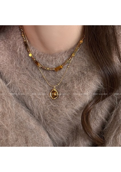 Sonbahar ve Kış Merad Boncuklu Kaplan Gözü Taş Modelleri Kolye Kolye Kadın Retro Mizaç Jumper Zincir Hafif Lüks Üst Düzey Aksesuar Duygusu (Yurt Dışından)