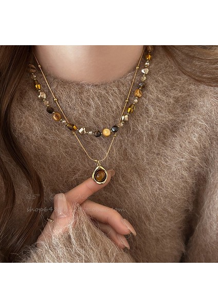 Sonbahar ve Kış Merad Boncuklu Kaplan Gözü Taş Modelleri Kolye Kolye Kadın Retro Mizaç Jumper Zincir Hafif Lüks Üst Düzey Aksesuar Duygusu (Yurt Dışından)