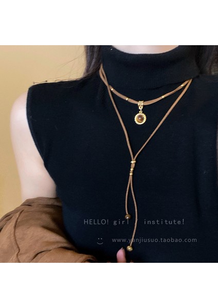 Sonbahar ve Kış Merad Boncuklu Kaplan Gözü Taş Modelleri Kolye Kolye Kadın Retro Mizaç Jumper Zincir Hafif Lüks Üst Düzey Aksesuar Duygusu (Yurt Dışından)