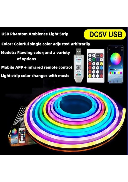 DC5V Rgbıc LED Şerit Işıkları Neon Ip Işığı Müzik Senkronizasyonu Dıy Rgb Atmosferi Ev Dekor Için Işık Şerit Bant 5 Metre (Yurt Dışından) fiyatları