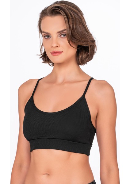 Fitilli İnce Askılı Şekillendirici Spor Sütyeni | Siyah modelleri
