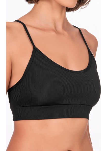 Fitilli İnce Askılı Şekillendirici Spor Sütyeni | Siyah fırsatları