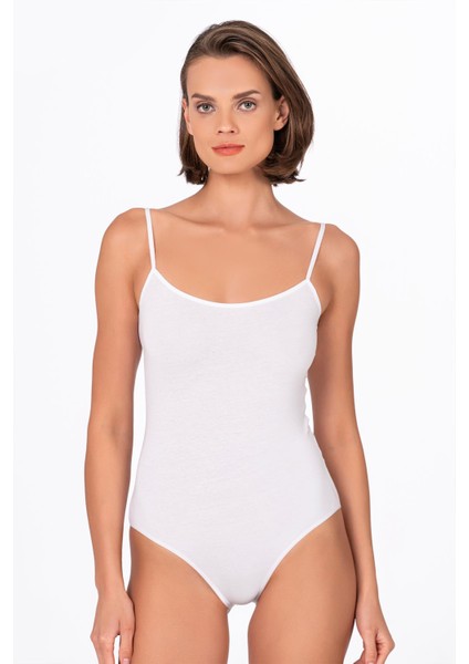 Kadın Çıtçıtlı İp Askılı Badi Beyaz | Kompedan K0603