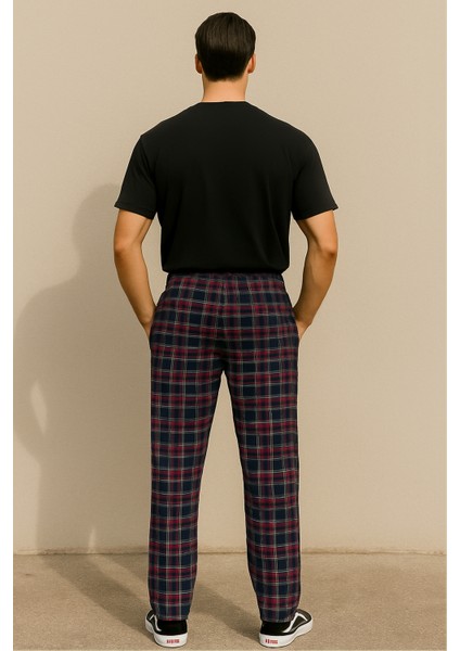 Erkek %100 Pamuk Cepli Ekose Pijama Altı | Bordo fiyatları
