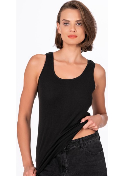 Kadın Pamuklu Ribana Kalın Askılı Atlet 3'lü Paket | Siyah K0111 modelleri