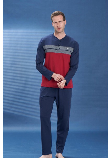 Erkek Penye Süprem Genç Önü Patlı Pijama Takımı | Bordo 2116