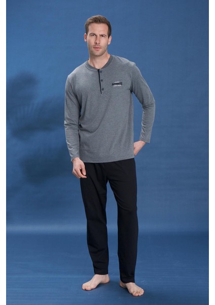 Erkek Penye Süprem Battal Önü Patlı Pijama Takımı | Antrasit Melanj 2118