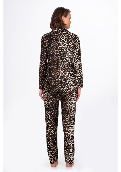 Kadın Süet Önden Düğmeli Pijama Takımı | Leopar fiyatları