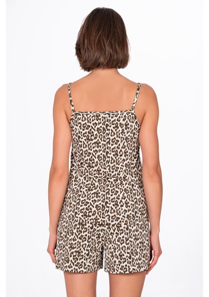 Kadın Leopar Desenli Ip Askılı Şortlu Pijama Takımı modelleri