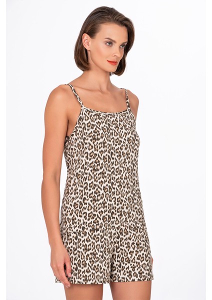 Kadın Leopar Desenli Ip Askılı Şortlu Pijama Takımı fırsatları