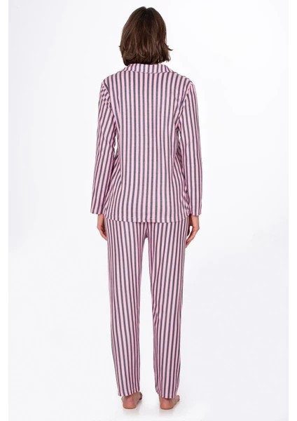 Kadın Süet Önden Düğmeli Pijama Takımı | Çizgili Pembe fiyatları