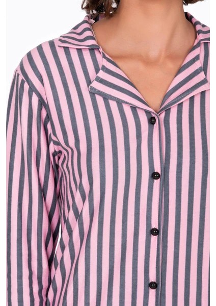 Kadın Süet Önden Düğmeli Pijama Takımı | Çizgili Pembe fırsatları