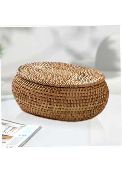 2x Rattan Kutu Saklama Sepetleri Kapaklı Rattan Sepet El Dokuma Yuvarlak Dokuma Sepet Masaüstü Dekoratif Kutu Ev Için (Yurt Dışından) modelleri
