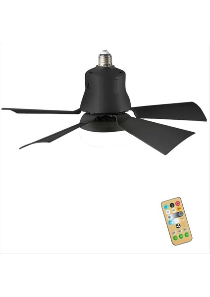 Güçlü Rüzgar LED Sessiz Renk Paleti Lambası Üç Uzaktan Kumanda Işık Fanı Popüler E27 Tavan Fanı Işık Hız Ayarı Siyah (Yurt Dışından)