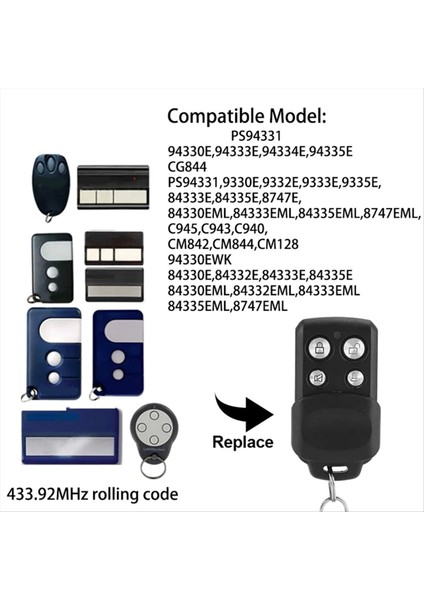 Chamberlain Liftmaster Motorlift 94335E Garaj Kapısı Uzaktan Kumanda Yuvarlanma Kodu Komut Verici 433MHZ (Yurt Dışından) modelleri