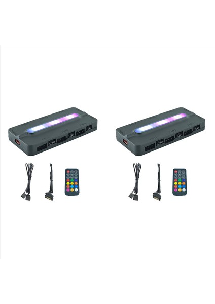 2x 5 V/3pin Argb 4pin Fan Pwm Hub 1to6 Müzik Ritim Sıcaklık Kontrol Cihazı Aura Sync Soğutma Fanı Uzaktan Kumanda Hub (Yurt Dışından)