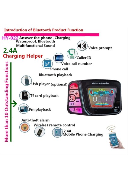 Bluetooth Motosiklet Kornaları Desteği Fm Radyo Müzik Çalar Tf Kart Motosiklet Bluetooth Hoparlör Oynatma USB Su Geçirmez B (Yurt Dışından) fırsatları