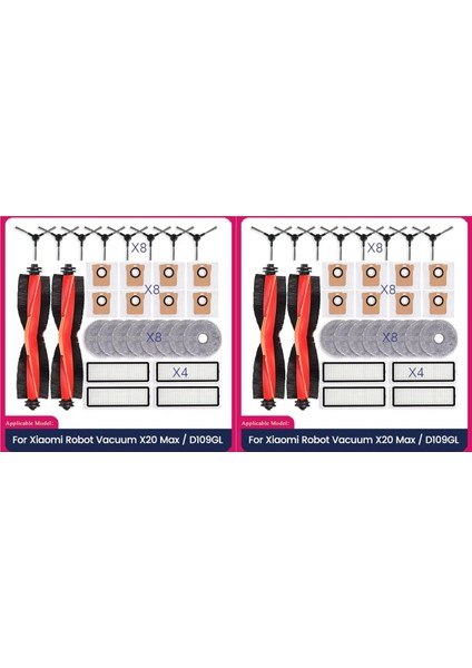 2 Takım Xiaomi Robot Vakum X20 Max / D109GL Yedek Parçalar Ana Fırça Yan Fırça Hepa Filtre Paspas Bezi Toz Torbası (Yurt Dışından)