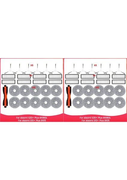 2 Takım Xiaomi Robot Vakum S20 + Artı B108GL / S10 + Artı B105 Parçaları Ana Silindir Yan Fırça Hepa Filtre Paspas Bezi (Yurt Dışından)
