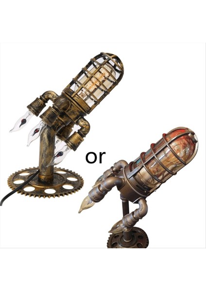 Retro Steampunk Işık Ev Dekorasyon Alev Masaüstü Gece Lambası Abd Fiş Spesifikasyon Masası Gece Lambası Ev (Yurt Dışından) modelleri