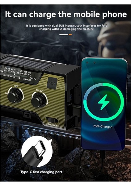 Taşınabilir Acil Durum Radyosu Güneş El Krank Cep Telefonu Şarj Cihazı Radyolar Am/fm LED El Feneri Dış Mekan Kapalı Işık Gece (Yurt Dışından) fiyatları