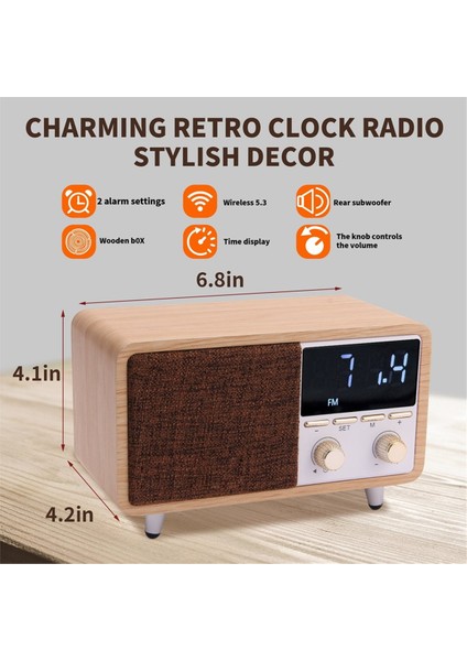 Çok Işlevli Retro Bluetooth Hoparlör Fm Radyo Subwoofer Çalar Saat Müzik Çalar Desteği Tf Kart ve Aux Oynatma (Yurt Dışından) modelleri