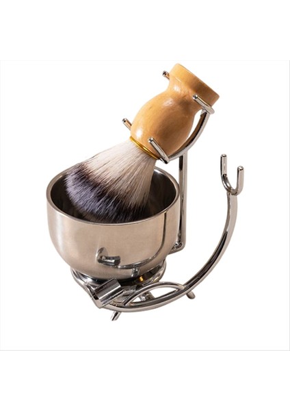 Siyah Çift Katmanlı Paslanmaz Çelik Tıraş Sabunu Kase ve Tıraş Fırçası ile Tıraş Fırçası Tutucu Doğal Ahşap Sap (Yurt Dışından)