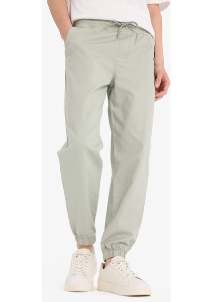 %100 Pamuk Jogger Slim Fit Dar Kesim Beli Bağcıklı Gabardin Pantolon D8607AX25SP