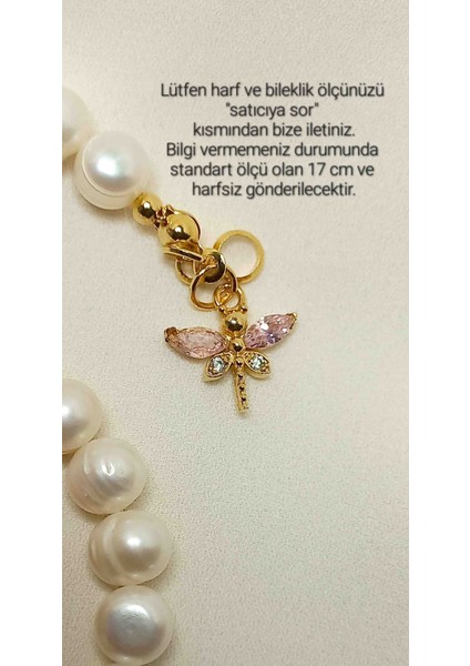 Gerçek Inci Zirkon Taş Harfli Yusufçuk Detaylı Gemici Kilitli Altın ve Charm Takılan Bileklik indirimleri