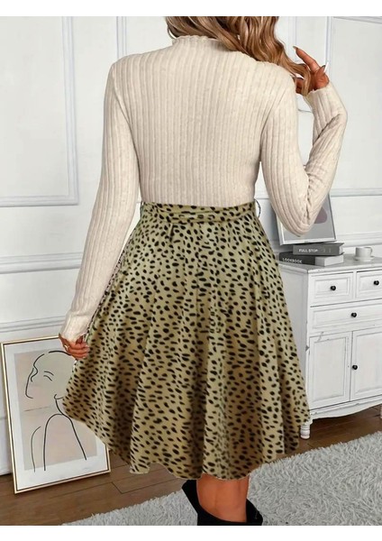 Kadın Uzun Kollu Balıkçı Yaka Belden Bağlamalı Üst Kaşkorse Eteği Dalgıç Elbise fiyatları