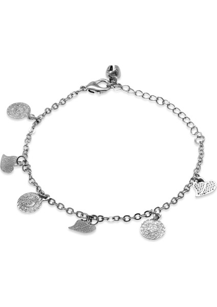 Metal Zincirli Telkari Tasarım Kalp Detaylı Sallantılı Halhal