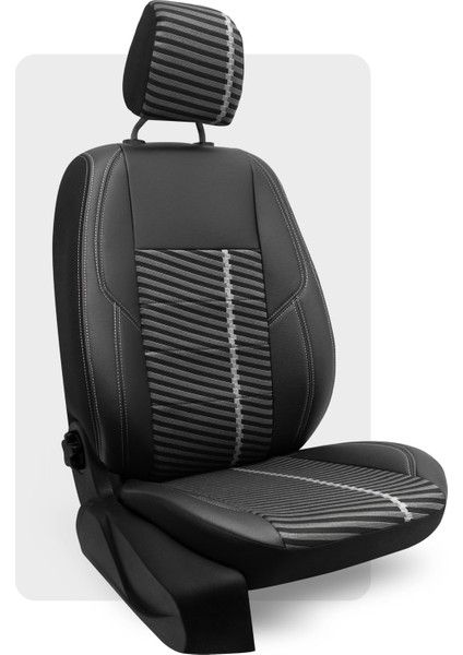 Alpina Airbag Uyumlu Universal Deri - Kumaş Oto Koltuk Kılıfı Beyaz Çizgi