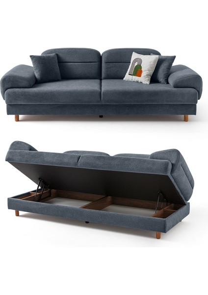 Lizbon Yataklı Sandıklı Üçlü Koltuk Mavi indirimleri