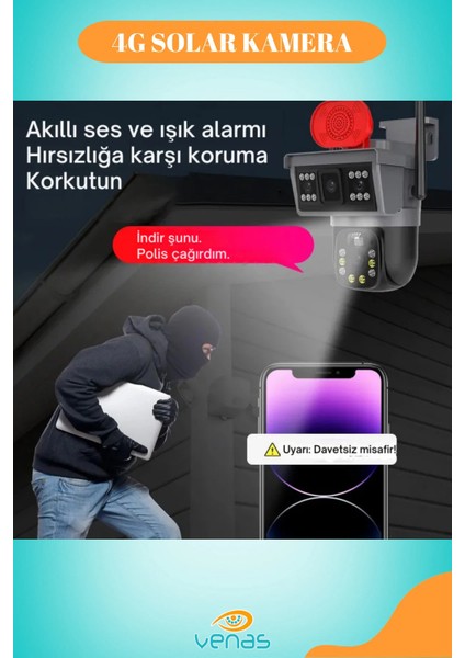 4g Sim Kartlı Solar Güneş Enerjili Full Hd Çift Kameralı Extra Ledli Akıllı Smart Güvenlik Kamerası fiyatları