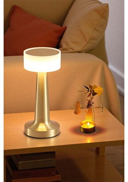 Dönen Kardan Adam Mumluk ve Dokunmatik LED Lamba 2’li Dekor Seti