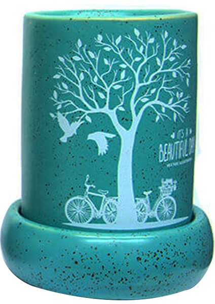 Doğa ve Hayat Ağacı Temalı Su Yeşili Renkli Seramik Buhurdanlık