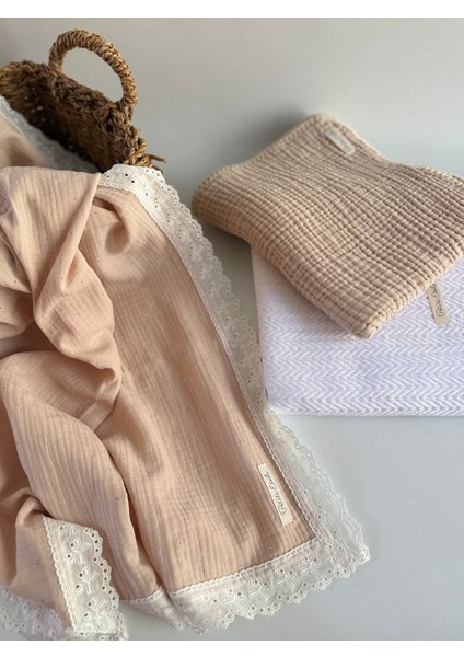 Taşlı Kurdele Fistolu Premium Organik 3’lü Set| Müslin Örtü & Pike Seti | Oeko-Tex® Sertifikalı | %100 Pamuk indirimleri