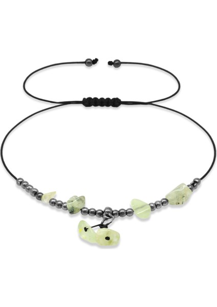 Makrome Örgülü Natural Kesim Yeşim Taşı Doğaltaş Halhal