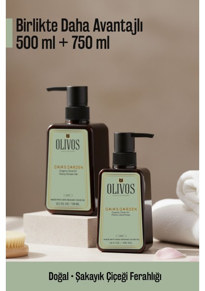Gaia’s Garden Şakayık Bakım Seti | Zeytinyağlı Parabensiz Duş Jeli + Sıvı Sabun (1250 Ml)