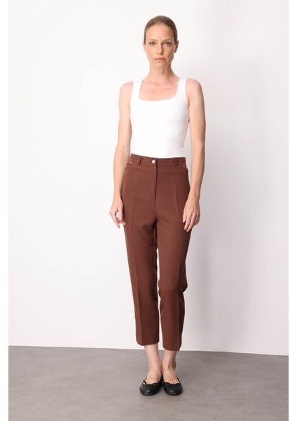 Kadın Beş Cepli Kumaş Pantolon Kahve