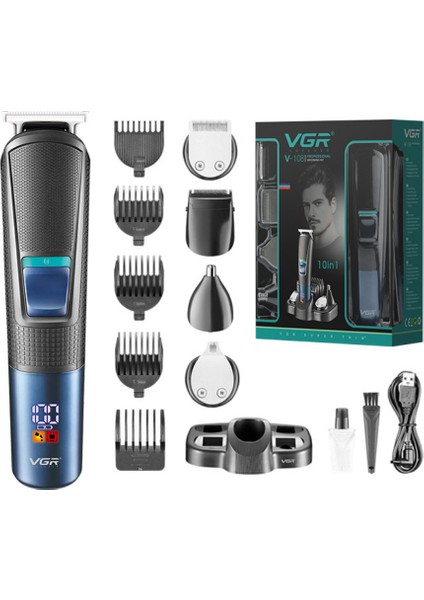 V-108 10 In 1 Profesyonel Erkek Bakım Seti - Standlı, LED Ekranlı Saç Sakal ve Vücut Tıraş Makinesi fiyatları