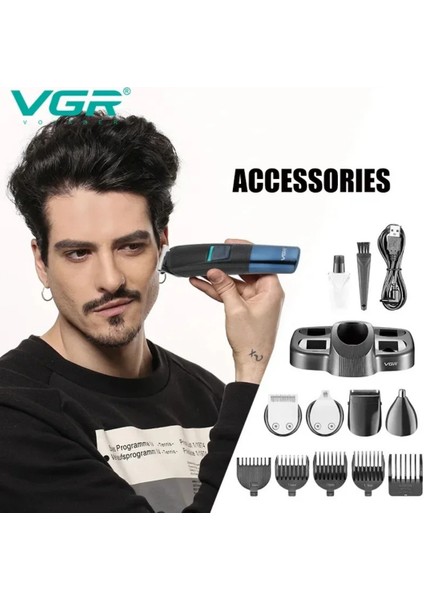 V-108 10 In 1 Profesyonel Erkek Bakım Seti - Standlı, LED Ekranlı Saç Sakal ve Vücut Tıraş Makinesi modelleri