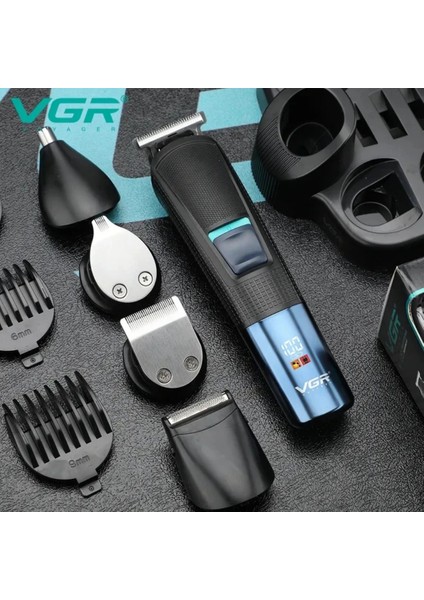 V-108 10 In 1 Profesyonel Erkek Bakım Seti - Standlı, LED Ekranlı Saç Sakal ve Vücut Tıraş Makinesi fırsatları