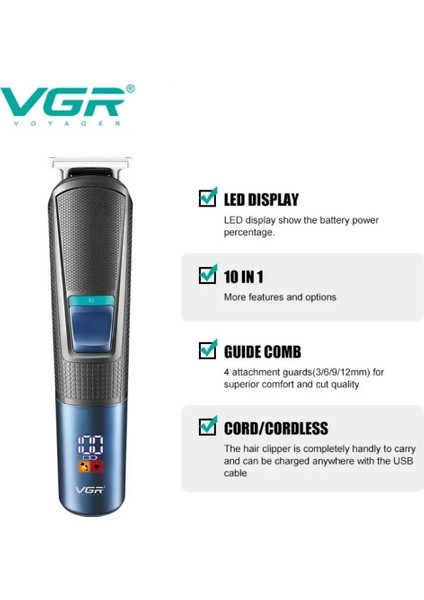 V-108 10 In 1 Profesyonel Erkek Bakım Seti - Standlı, LED Ekranlı Saç Sakal ve Vücut Tıraş Makinesi indirimleri