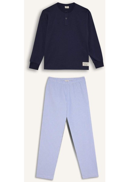 Erkek Çocuk Pijama Takımı Dokuma Uzun Kollu Üst Çizgili Alt