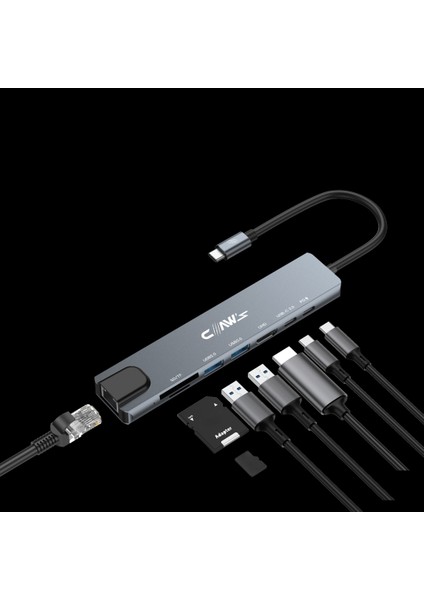 CHUB008-P 8in1 100W Hızlı Şarj Özellikli Çevirici Hub Çoklayıcı (1x 4K HDMI *1x Usb-C 100W Şarj *1x Usb-C Data *1x USB 3.0 5gbps *1x USB 2.0 480 Mbps 1x RJ45 Ethernet Port *2x Tf/sd) fiyatları