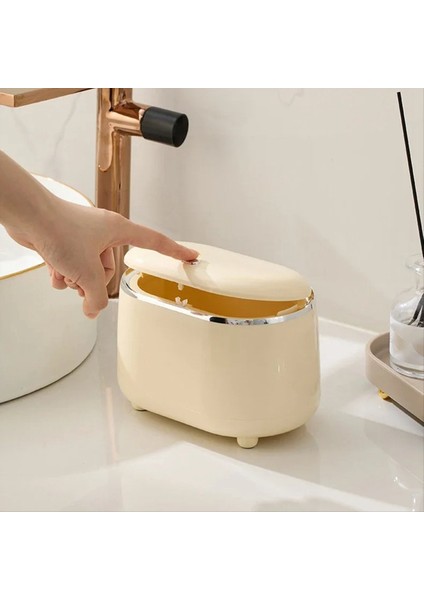 Basın Tipi Masaüstü Küçük Çöp Kutusu Kapaklı, Küçük Depolama Kovası Küçük Masaüstü Atık Çöp Kutusu, Beyaz (Yurt Dışından) fiyatları